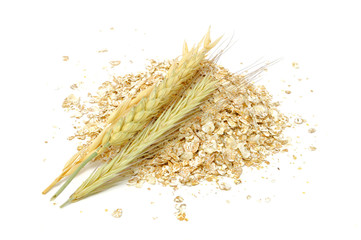 Wall Mural - Wheat, Oat, Rye and Barley Flakes with Ears Isolated on White