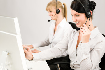 Customer service woman call center phone headset