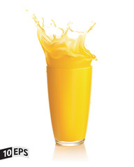 Wall Mural - Orange juice splash on a white background. Vector. Mesh