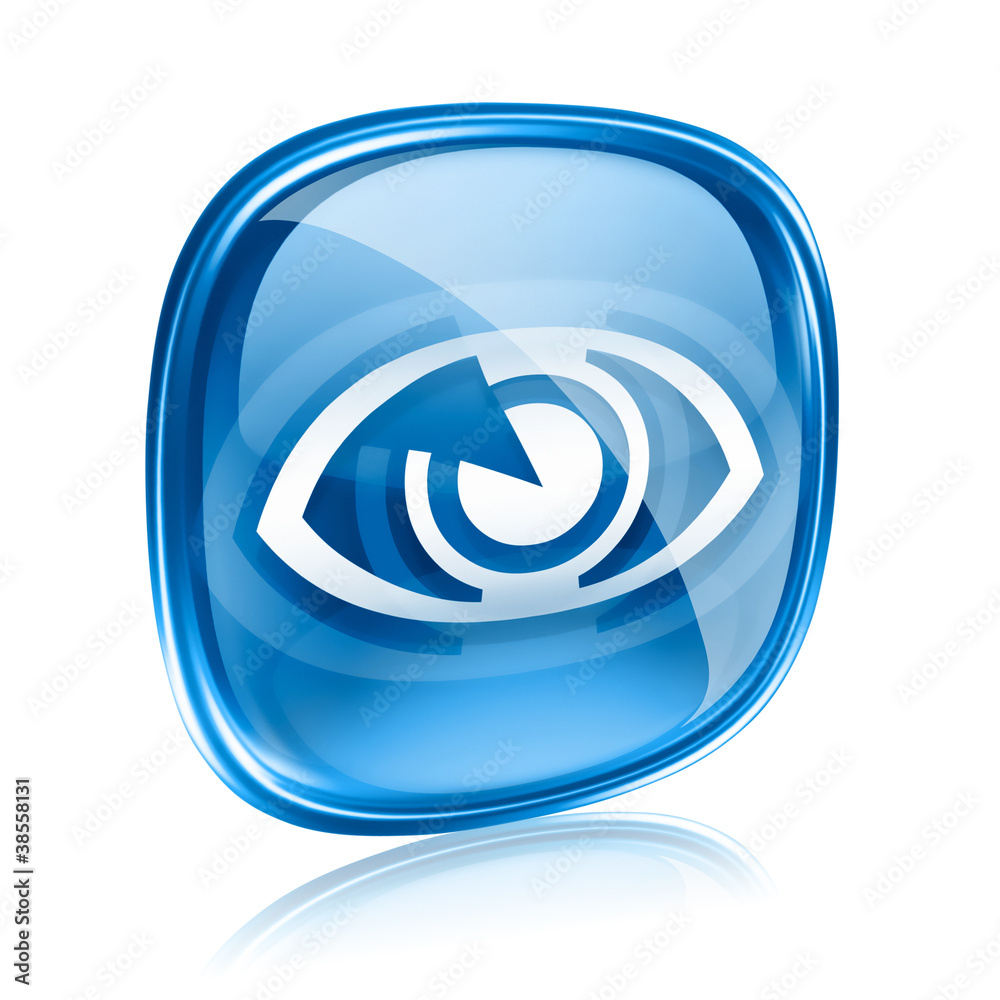 eye icon blue glass, isolated on white background. Stock Illustration ...