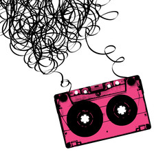Poster - Audiocassette tape with tangled. Vector illustration.