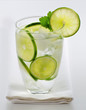 Cool lime flavored water with ice cubes