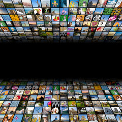 Abstract multimedia background made by different images.