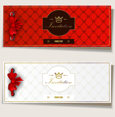 Wall Mural - Card notes with ribbons. Red and white invitations