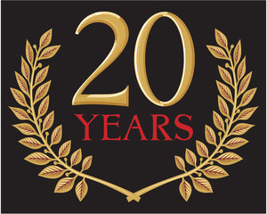 Sticker - illustration of a golden laurel wreath - 20 years