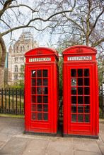 Two Red Telephone Box Outside The Natural History Museum. London