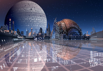 Wall Mural - modern city on an alien planet