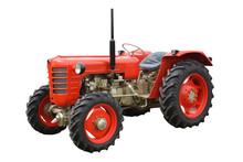 A Classic Vintage Agricultural Red Farming Tractor.