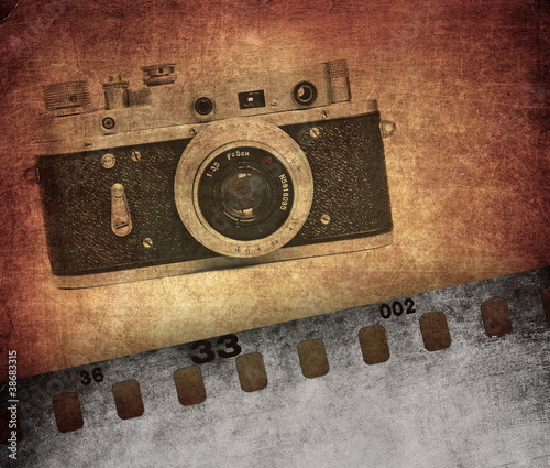 Obraz w ramie Vintage texture, old film camera