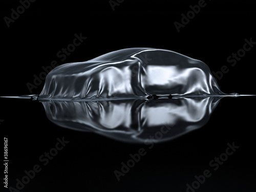Fotografie, Obraz Neuwagen Präsentation unter Stoff silber