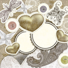 Vector Vintage Scrap Template Design With Hearts, For Valentine'