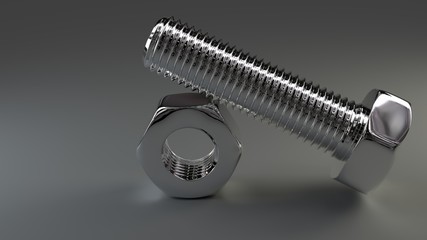 shiny steel nut and bolt