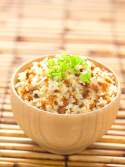 Sticker - close up of a bowl of garlic fried rice