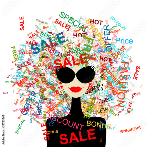 Naklejka dekoracyjna I love sale! Fashion woman with shopping concept for your design