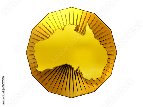 Fotografie, Obraz Umrisskarte von Australien auf Goldmedaille mit Glorienschein