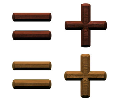 3d wooden hyphen, minus, plus marks