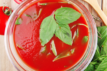 tomato soup with basil thyme and raw tomatoes