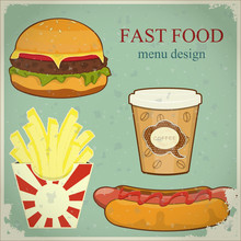 Vintage Fast Food Menu - The Food On Blue Grunge Background