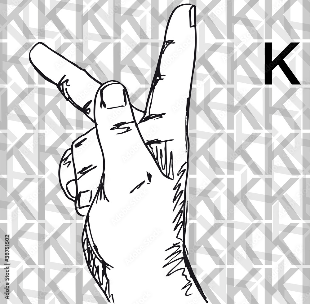 Sketch of Sign Language Hand Gestures, Letter K. Stock Vector | Adobe Stock