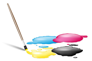 Wall Mural - brush and cmyk splashes - place for text - vector file