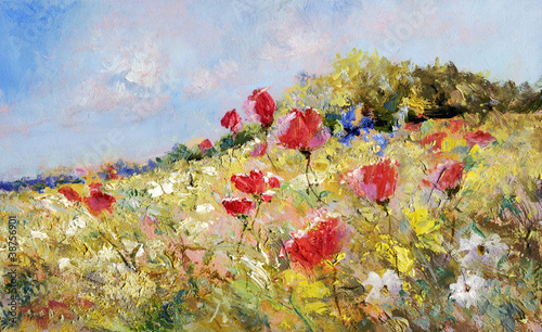 Naklejka - mata magnetyczna na lodówkę painted poppies on summer meadow