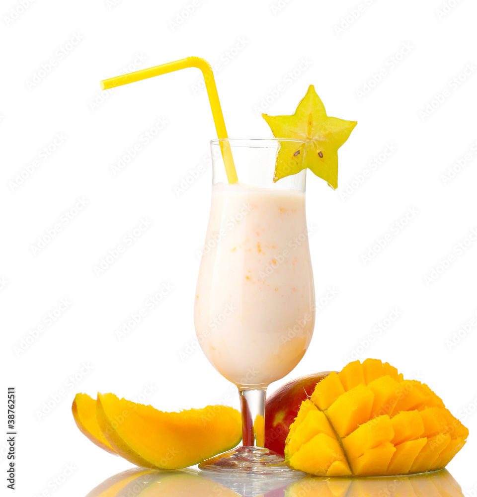 Milk shake with mango isolated on white