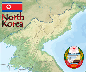 north korea map flag emblem