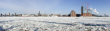 Ultra Wide Panorama Of Hamburg Waterfront In Winter
