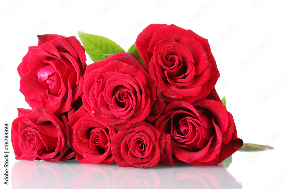 beautiful bouquet of red roses isolated on white