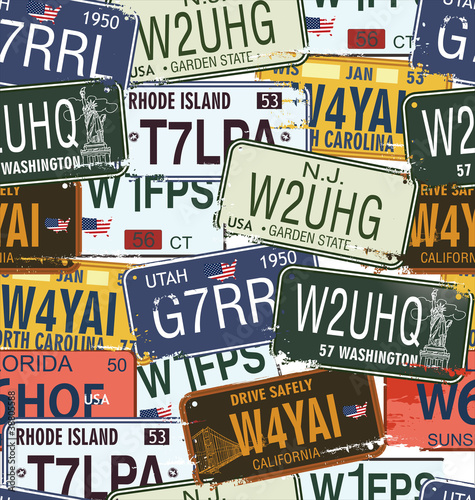 Naklejka dekoracyjna Seamless Background - Retro Auto Licence Plates