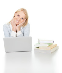 Wall Mural - Beautiful student girl studying with laptop