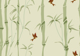 Fototapeta Bambus - Seamless background with bamboo and birds