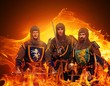 © Nejron Photo - Three medieval knights  on flame background.