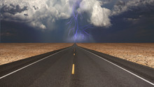 Empty Road In Desert Storm