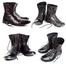 Black Leather Boots On Ahite Background