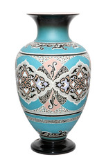 old ceramic vase in the Oriental style on the white background