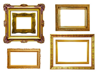 Wall Mural - Set of gilded frames. Isolated over white background