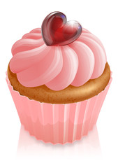 Wall Mural - Pink fairy cake cupcake with heart decoration