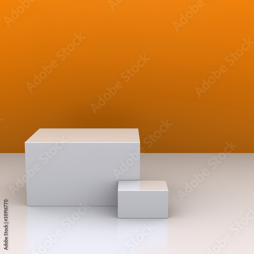 Fotografie, Obraz The white boxes in the background of an orange wall