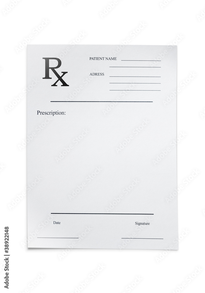 Blank prescription over white background - obrazy, fototapety, plakaty 