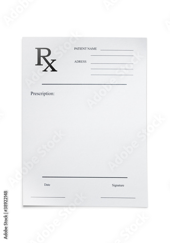 Fotografia Blank prescription over white background