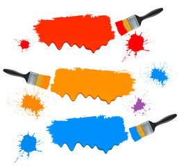 Paint brushes and paint banners. Vector illustration.