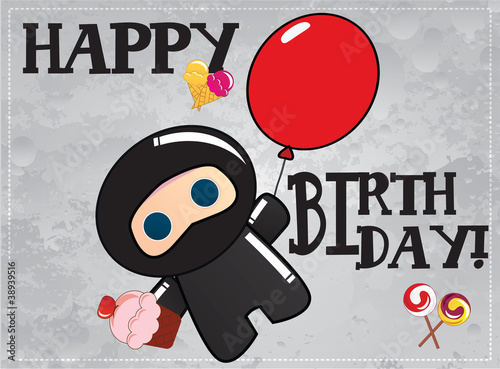 Download Happy birthday card with cute ninja Stock Vector | Adobe Stock