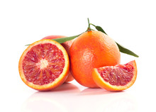 Blood Red Oranges Isolated On White Background