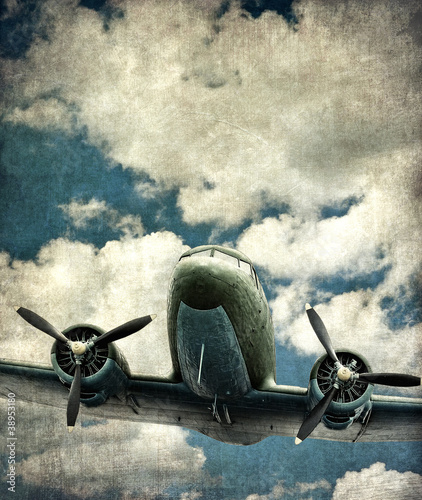 Naklejka na meble Old military aircraft, vintage background