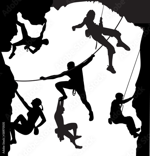 Plakat na zamówienie Climbing illustration set on the rock