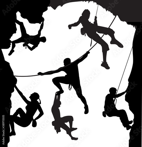 Fototapeta na wymiar Climbing illustration set on the rock