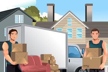 Wall Mural - Moving men with truck and boxes