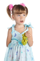 pretty little girl with green grapes in her hand