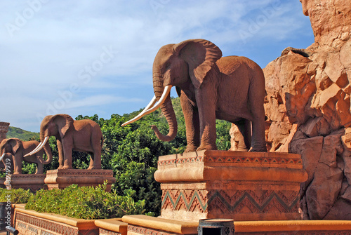 statue of elephants in Lost City, South Africa Poster